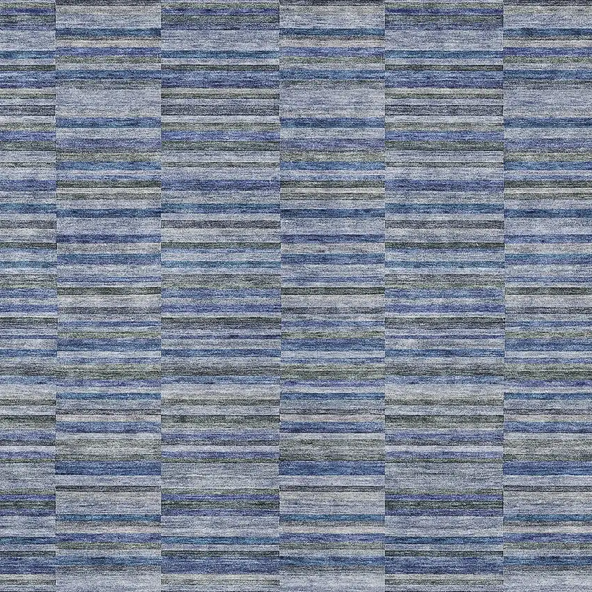 Navy Blue And Denim Blue Striped Washable Indoor Outdoor Area Rug Photo 6