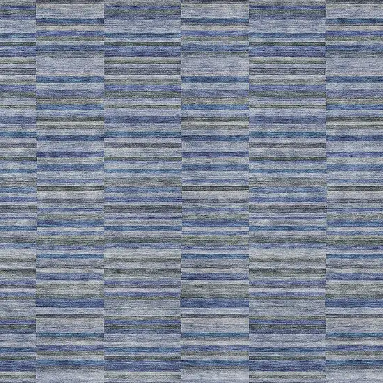 Navy Blue And Denim Blue Striped Washable Indoor Outdoor Area Rug Photo 6