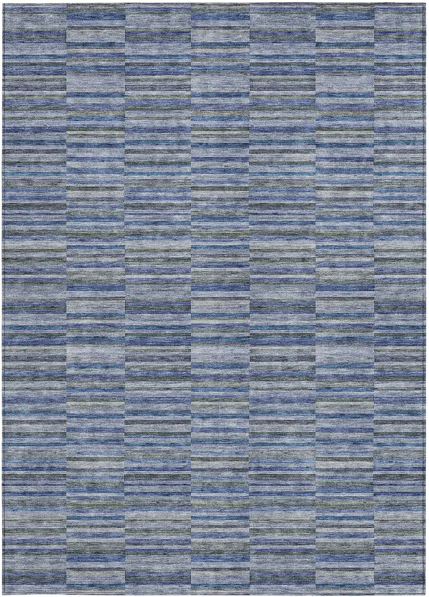 Navy Blue And Denim Blue Striped Washable Indoor Outdoor Area Rug Photo 7
