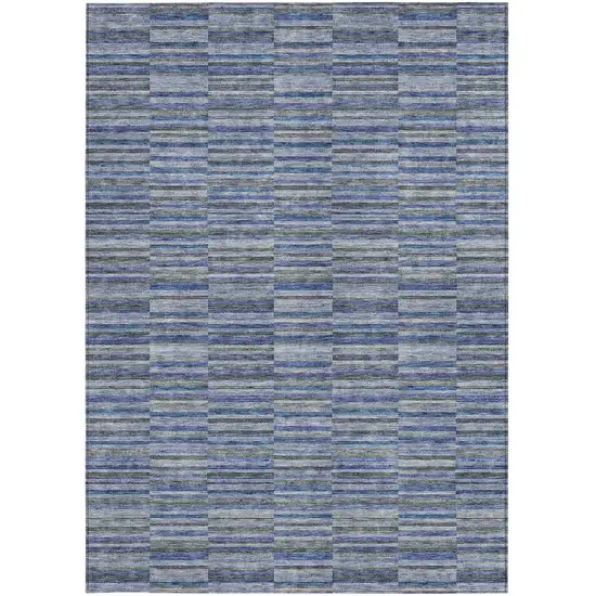 Navy Blue And Denim Blue Striped Washable Indoor Outdoor Area Rug Photo 7