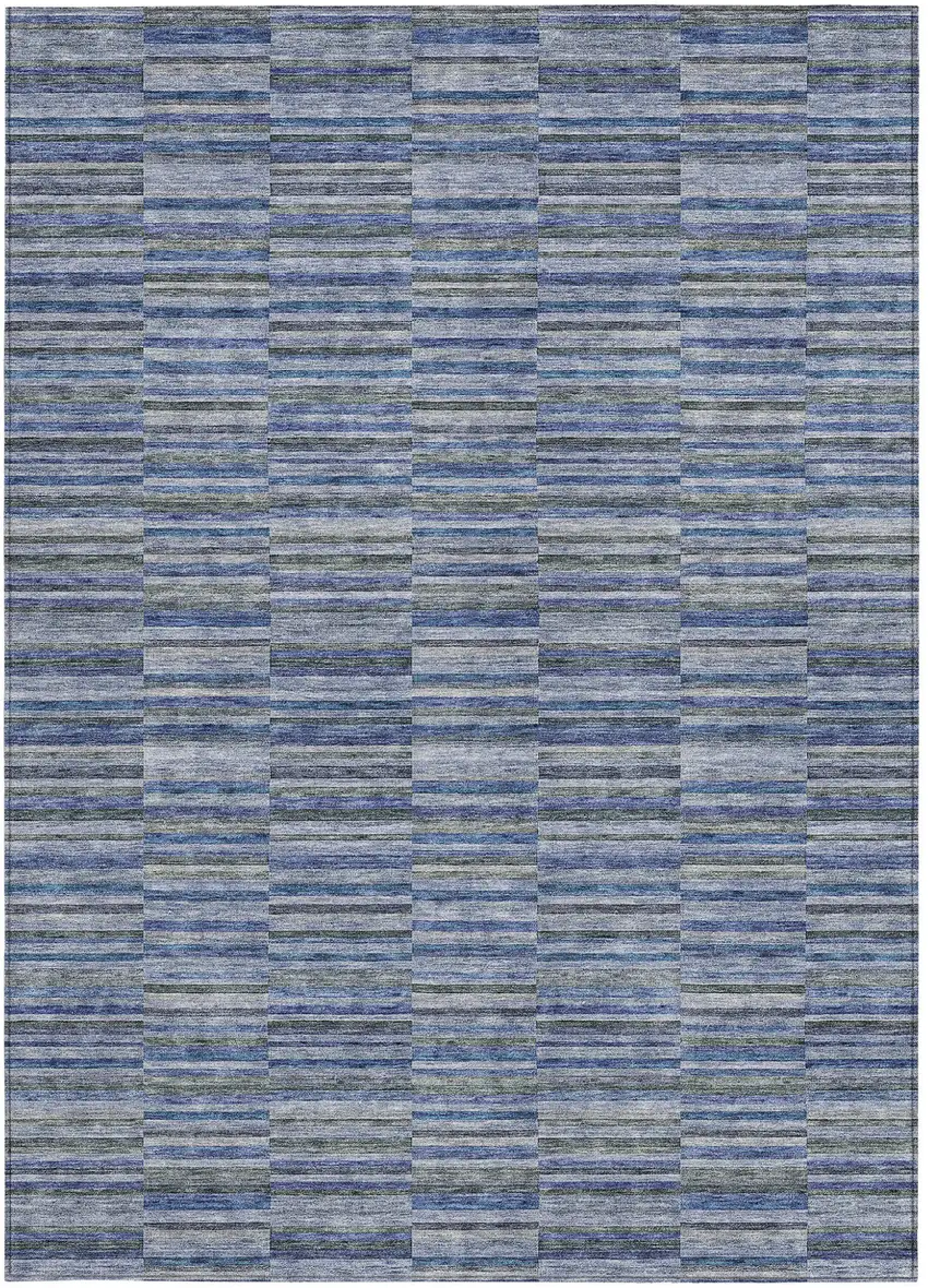 Navy Blue And Denim Blue Striped Washable Indoor Outdoor Area Rug Photo 7