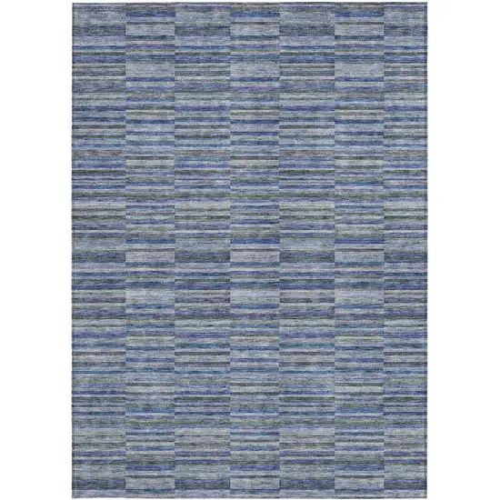 Navy Blue And Denim Blue Striped Washable Indoor Outdoor Area Rug Photo 7