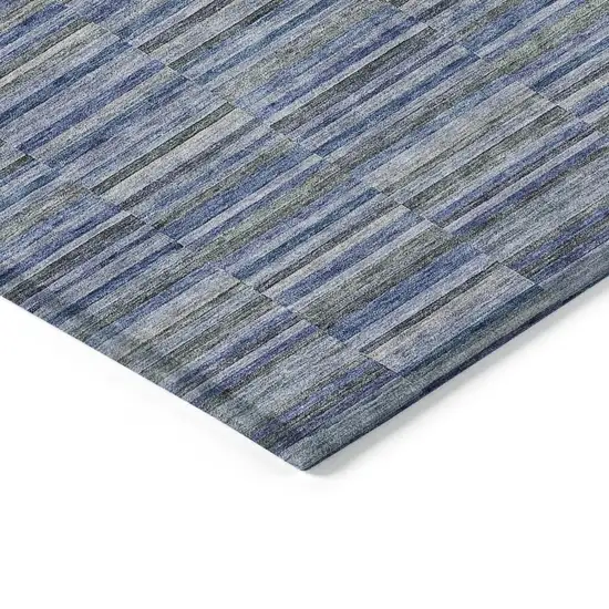 Navy Blue And Denim Blue Striped Washable Indoor Outdoor Area Rug Photo 5