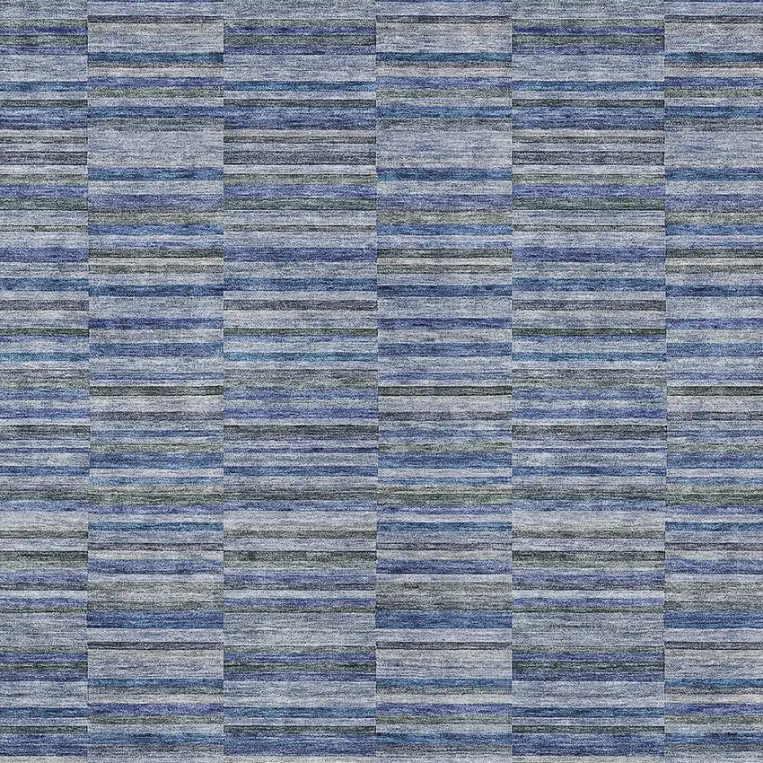 Navy Blue And Denim Blue Striped Washable Indoor Outdoor Area Rug Photo 6