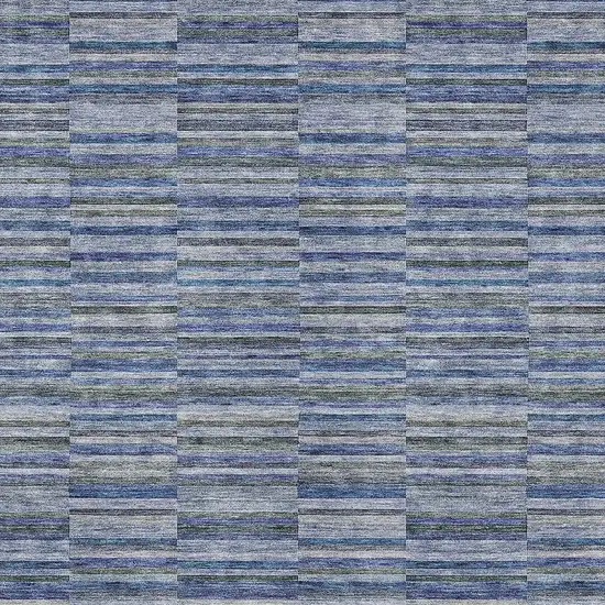 Navy Blue And Denim Blue Striped Washable Indoor Outdoor Area Rug Photo 6