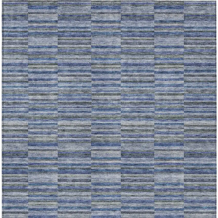 Navy Blue And Denim Blue Striped Washable Indoor Outdoor Area Rug Photo 7