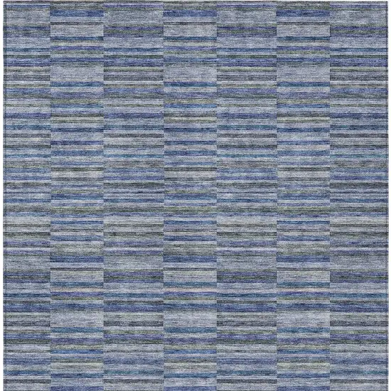 Navy Blue And Denim Blue Striped Washable Indoor Outdoor Area Rug Photo 7
