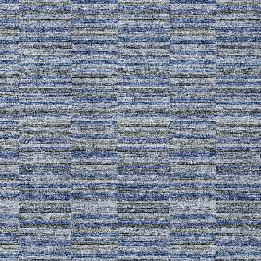 Navy Blue And Denim Blue Striped Washable Indoor Outdoor Area Rug Photo 6
