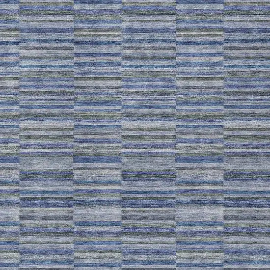 Navy Blue And Denim Blue Striped Washable Indoor Outdoor Area Rug Photo 6
