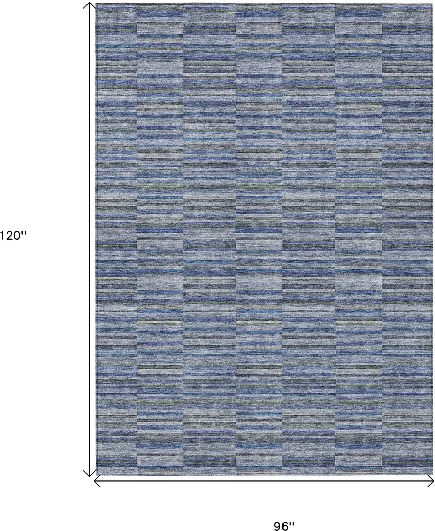 Navy Blue And Denim Blue Striped Washable Indoor Outdoor Area Rug Photo 3