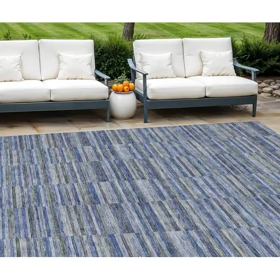 Navy Blue And Denim Blue Striped Washable Indoor Outdoor Area Rug Photo 1