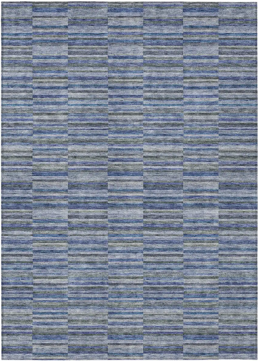 Navy Blue And Denim Blue Striped Washable Indoor Outdoor Area Rug Photo 2