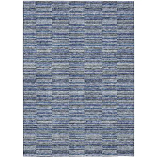 Navy Blue And Denim Blue Striped Washable Indoor Outdoor Area Rug Photo 2