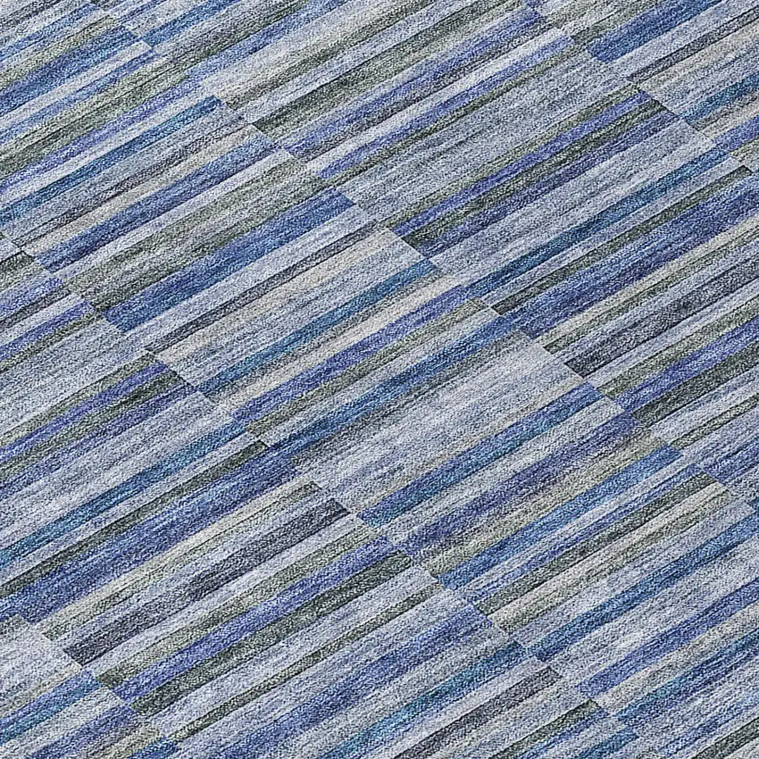 Navy Blue And Denim Blue Striped Washable Indoor Outdoor Area Rug Photo 8