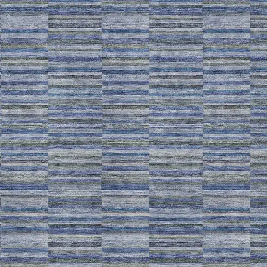 Navy Blue And Denim Blue Striped Washable Indoor Outdoor Area Rug Photo 6