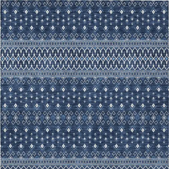 Navy Blue And Denim Blue Tribal Washable Indoor Outdoor Area Rug Photo 5