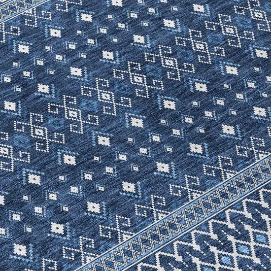 Navy Blue And Denim Blue Tribal Washable Indoor Outdoor Area Rug Photo 3