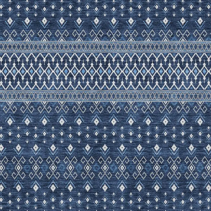 Navy Blue And Denim Blue Tribal Washable Indoor Outdoor Area Rug Photo 4