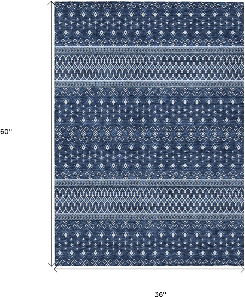 Navy Blue And Denim Blue Tribal Washable Indoor Outdoor Area Rug Photo 3