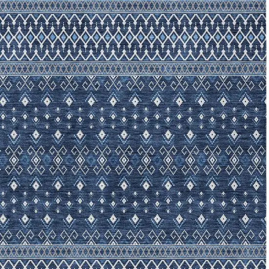 Navy Blue And Denim Blue Tribal Washable Indoor Outdoor Area Rug Photo 6
