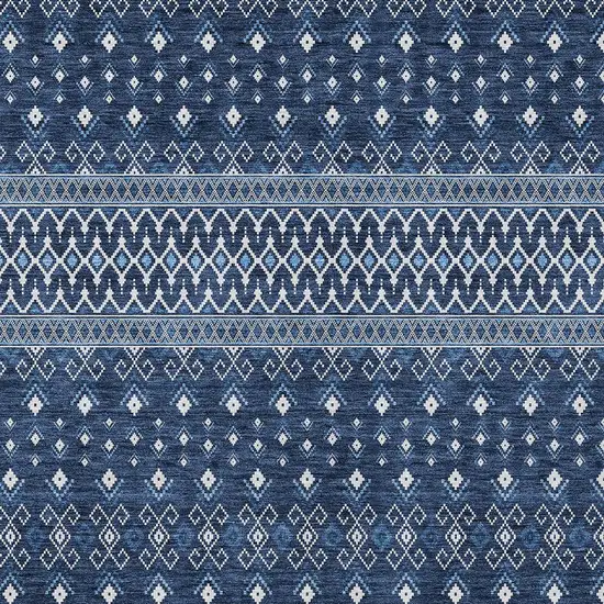 Navy Blue And Denim Blue Tribal Washable Indoor Outdoor Area Rug Photo 4
