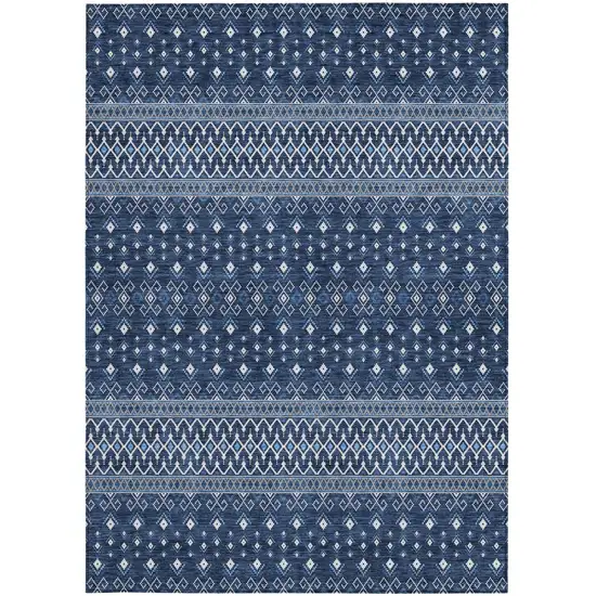 Navy Blue And Denim Blue Tribal Washable Indoor Outdoor Area Rug Photo 5