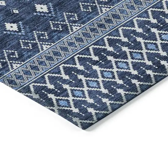 Navy Blue And Denim Blue Tribal Washable Indoor Outdoor Area Rug Photo 2