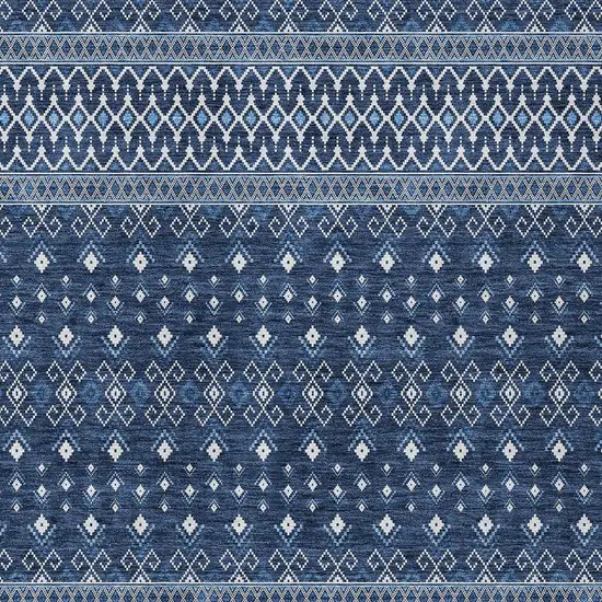 Navy Blue And Denim Blue Tribal Washable Indoor Outdoor Area Rug Photo 4