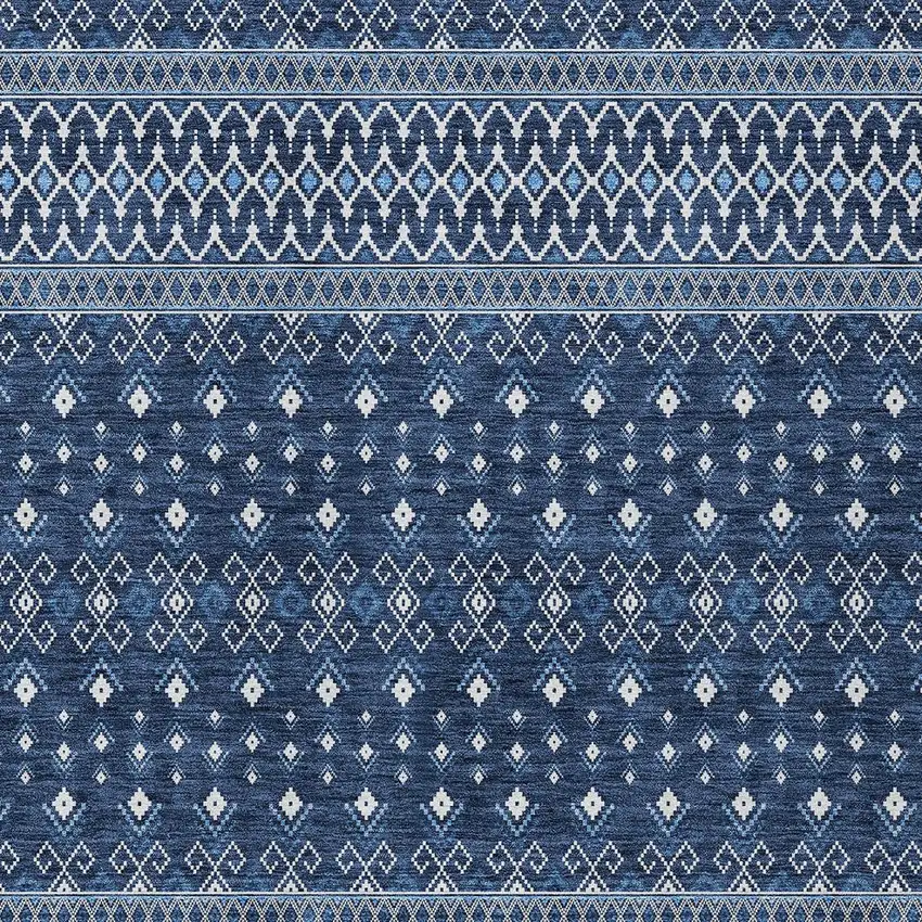 Navy Blue And Denim Blue Tribal Washable Indoor Outdoor Area Rug Photo 4
