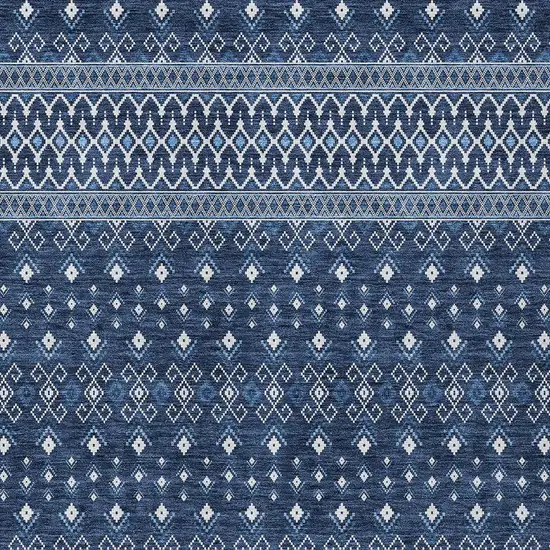 Navy Blue And Denim Blue Tribal Washable Indoor Outdoor Area Rug Photo 4