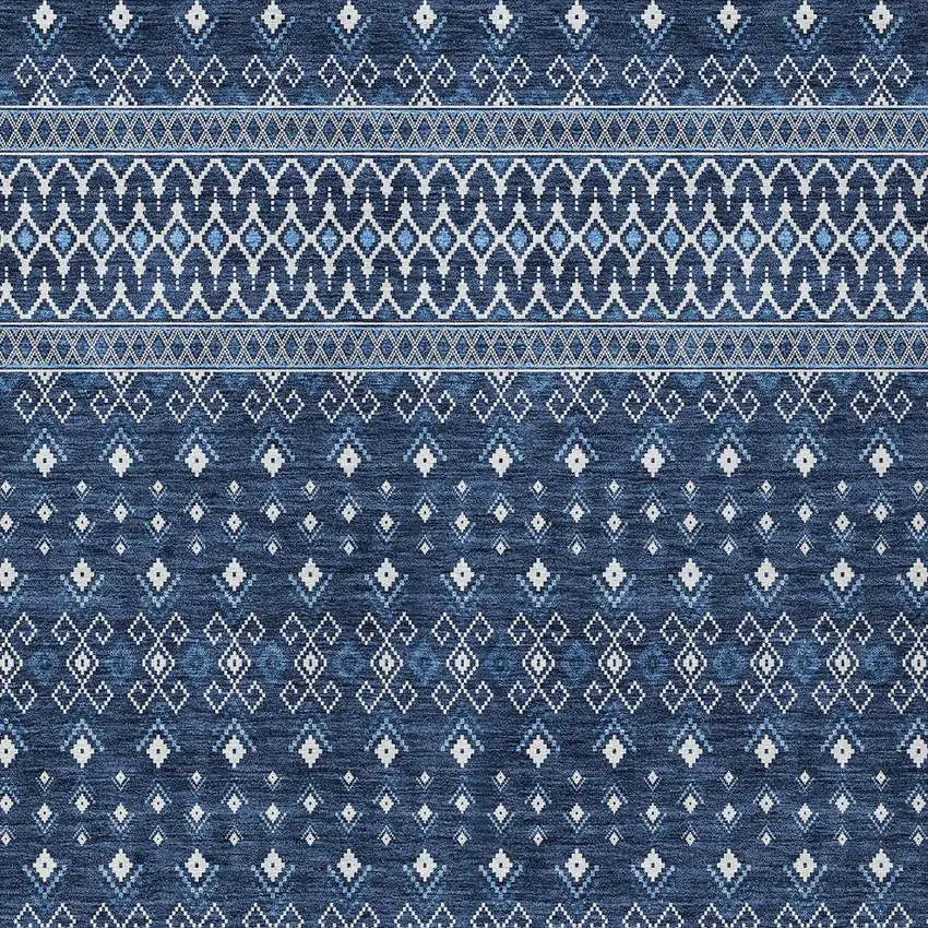 Navy Blue And Denim Blue Tribal Washable Indoor Outdoor Area Rug Photo 4