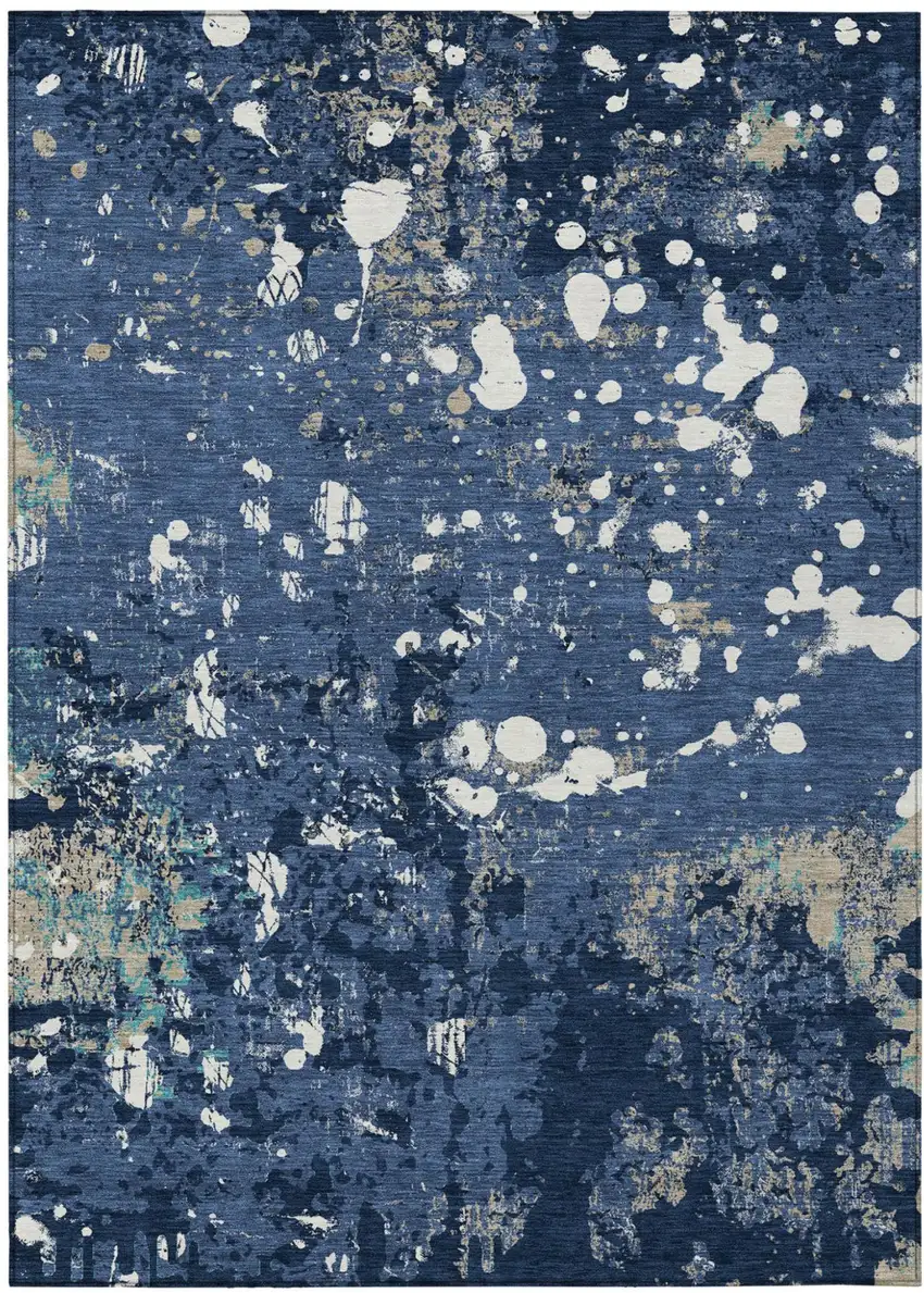 Navy Blue And Fern Green Abstract Washable Indoor Outdoor Area Rug Photo 2