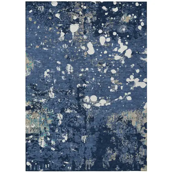 Navy Blue And Fern Green Abstract Washable Indoor Outdoor Area Rug Photo 2