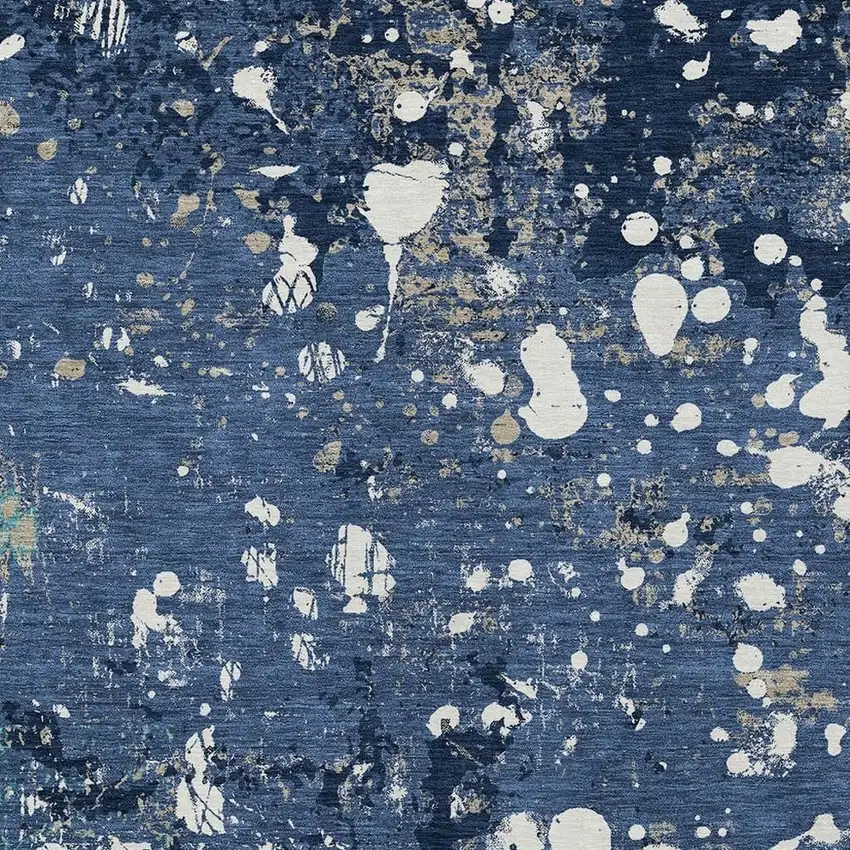 Navy Blue And Fern Green Abstract Washable Indoor Outdoor Area Rug Photo 5