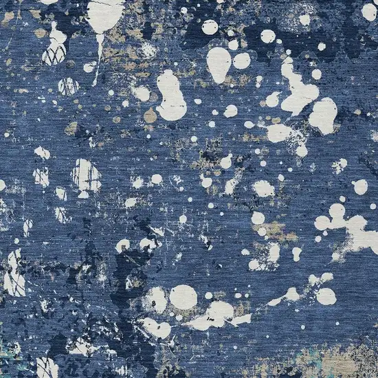 Navy Blue And Fern Green Abstract Washable Indoor Outdoor Area Rug Photo 3
