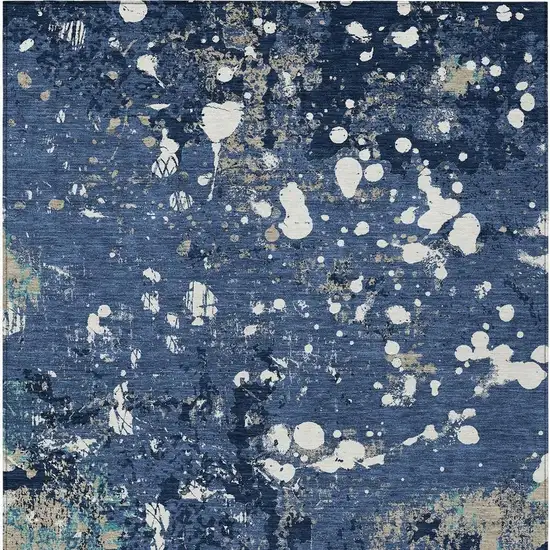 Navy Blue And Fern Green Abstract Washable Indoor Outdoor Area Rug Photo 6