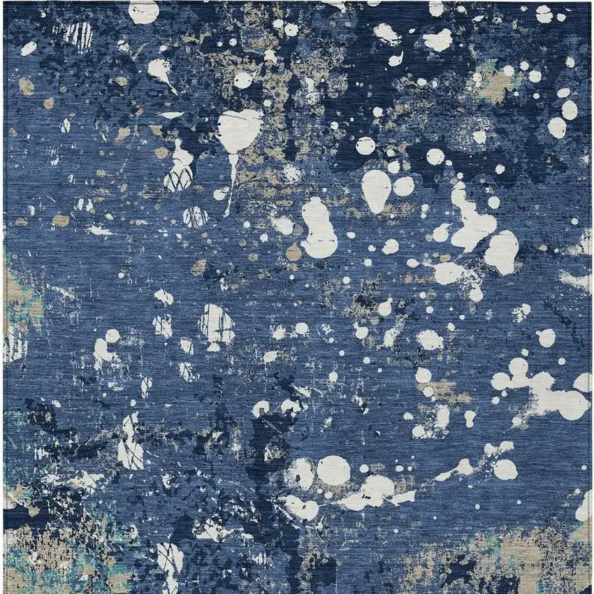 Navy Blue And Fern Green Abstract Washable Indoor Outdoor Area Rug Photo 6