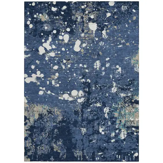 Navy Blue And Fern Green Abstract Washable Indoor Outdoor Area Rug Photo 4