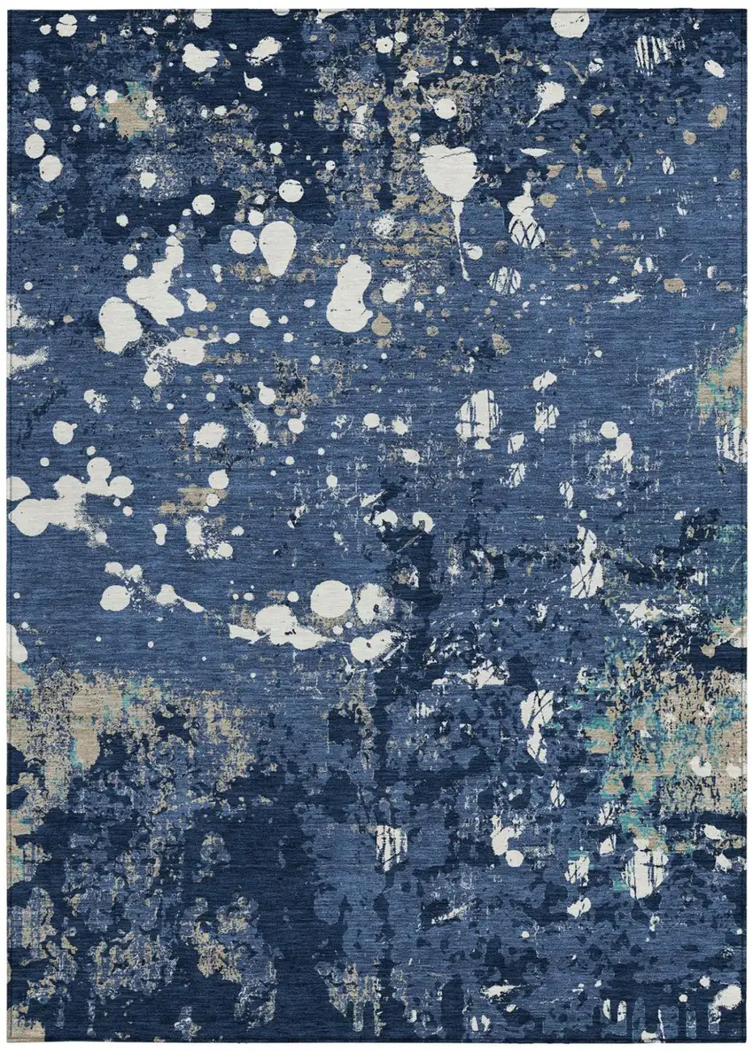 Navy Blue And Fern Green Abstract Washable Indoor Outdoor Area Rug Photo 4
