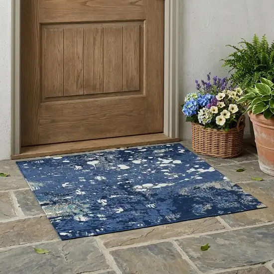 Navy Blue And Fern Green Abstract Washable Indoor Outdoor Area Rug Photo 1