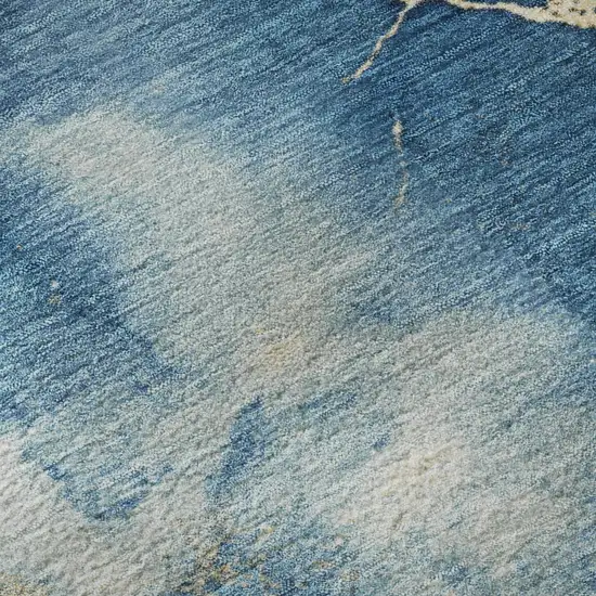 Navy Blue And Gold Abstract Washable Area Rug With UV Protection Photo 9