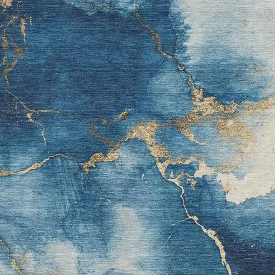 Navy Blue And Gold Abstract Washable Area Rug With UV Protection Photo 2