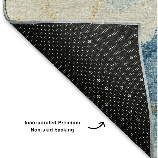 Navy Blue And Gold Abstract Washable Area Rug With UV Protection Photo 7