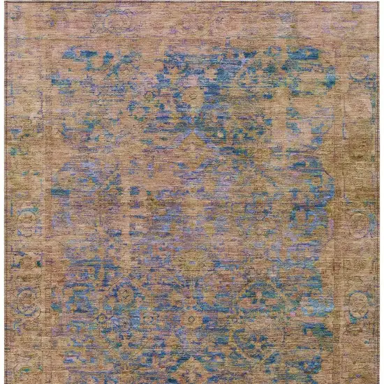 Navy Blue And Gold Abstract Washable Indoor Outdoor Area Rug Photo 3