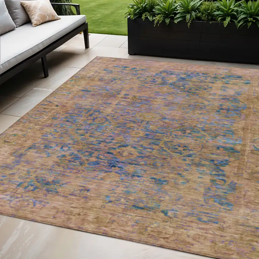 Navy Blue And Gold Abstract Washable Indoor Outdoor Area Rug Photo 2