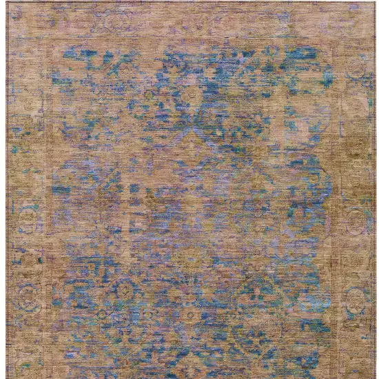 Navy Blue And Gold Abstract Washable Indoor Outdoor Area Rug Photo 8