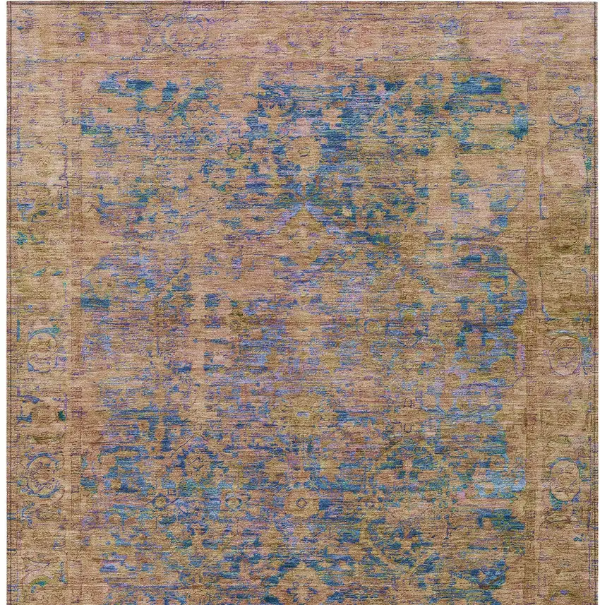 Navy Blue And Gold Abstract Washable Indoor Outdoor Area Rug Photo 8