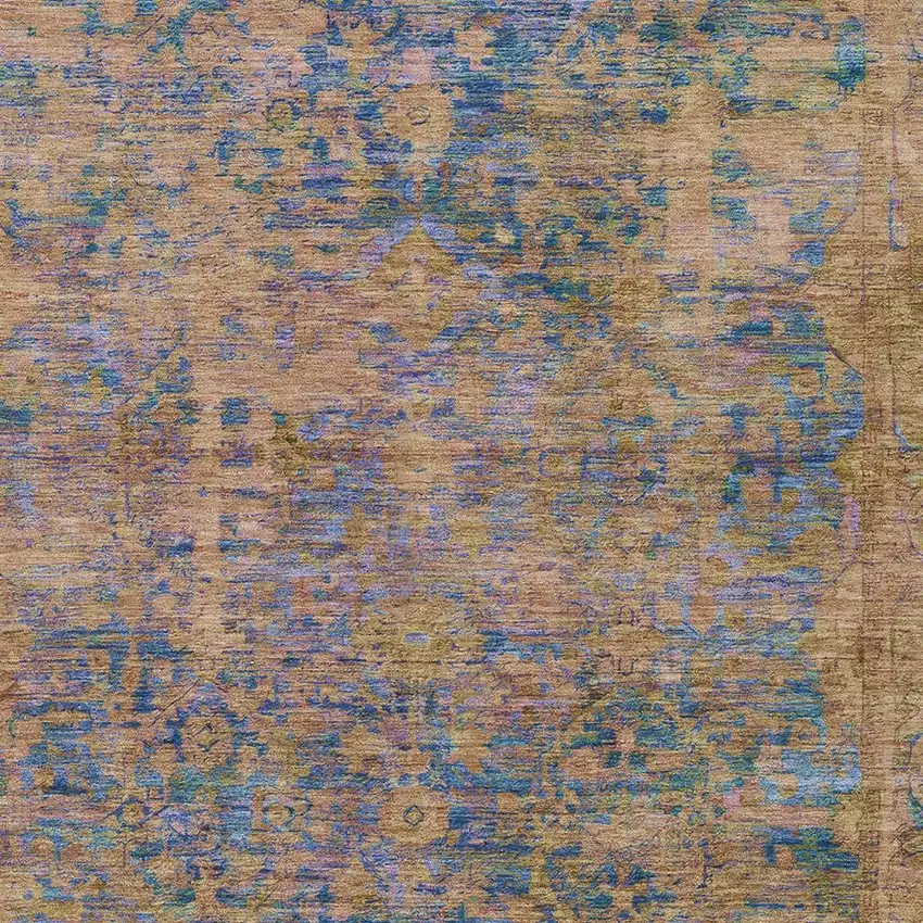 Navy Blue And Gold Abstract Washable Indoor Outdoor Area Rug Photo 4