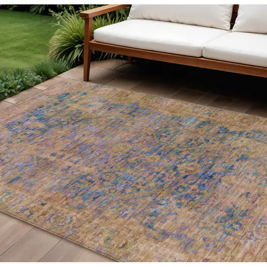 Navy Blue And Gold Abstract Washable Indoor Outdoor Area Rug Photo 2