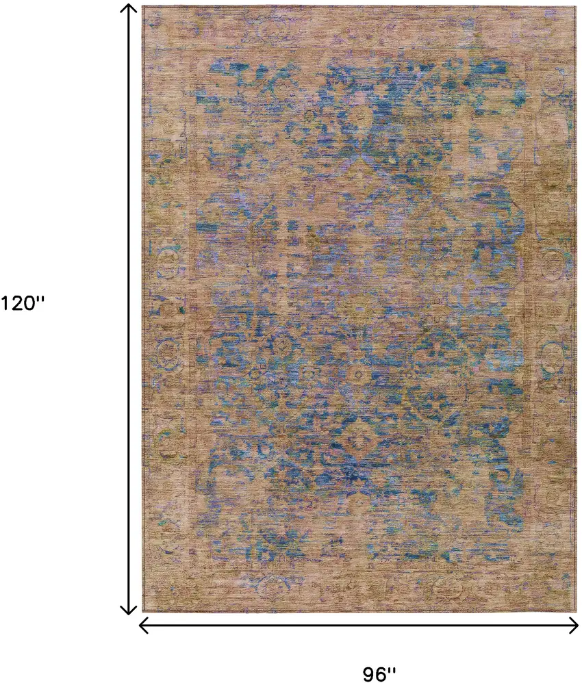 Navy Blue And Gold Abstract Washable Indoor Outdoor Area Rug Photo 9